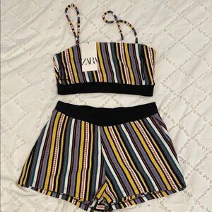 Zara Multicolor Striped Top and Shorts Set two piece nwt small